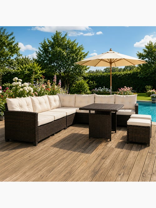 RABI Salon de jardin 9 places avec table en résine tressée marron et beige - Kiabi