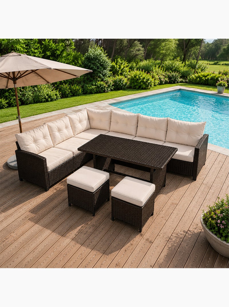 RABI Salon de jardin 9 places avec table en résine tressée marron et beige Marron - Kiabi