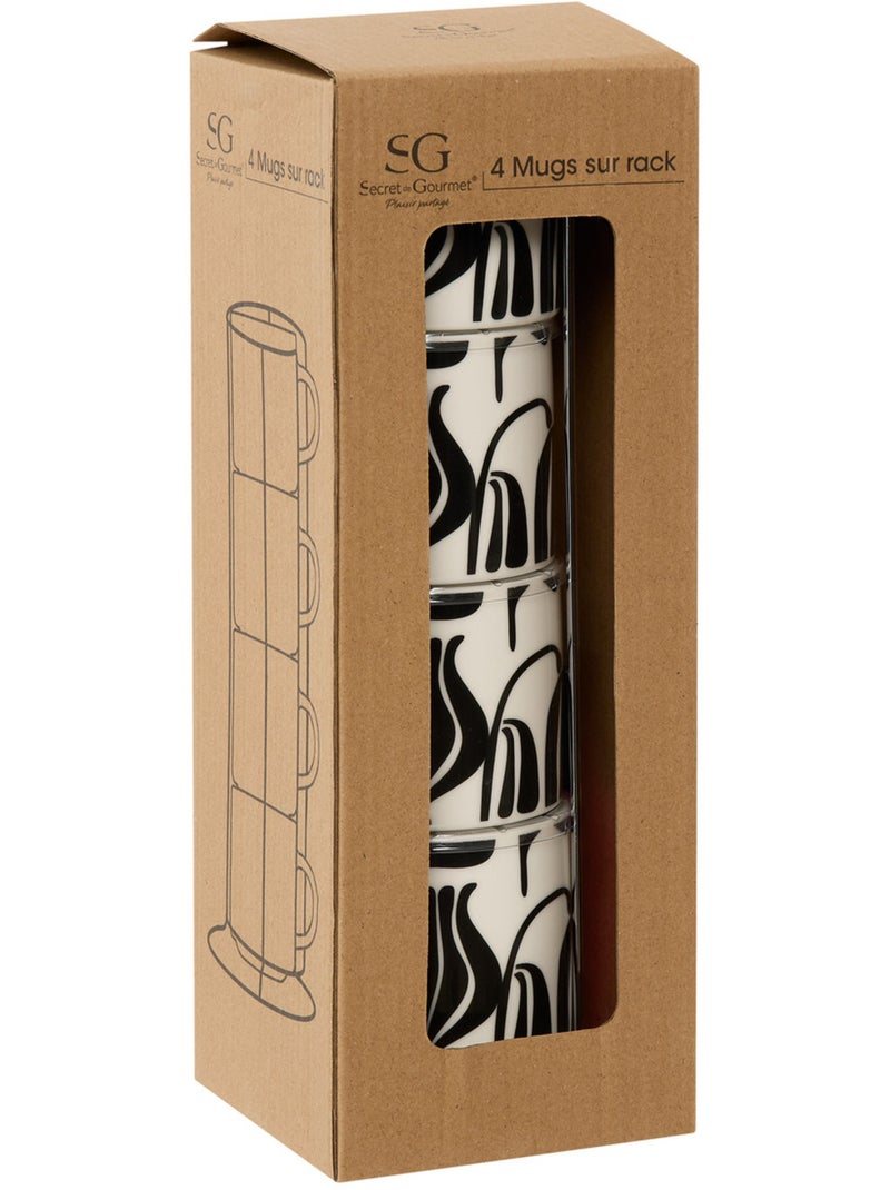 Rack 4 mugs TWIS Noir Blanc - Kiabi
