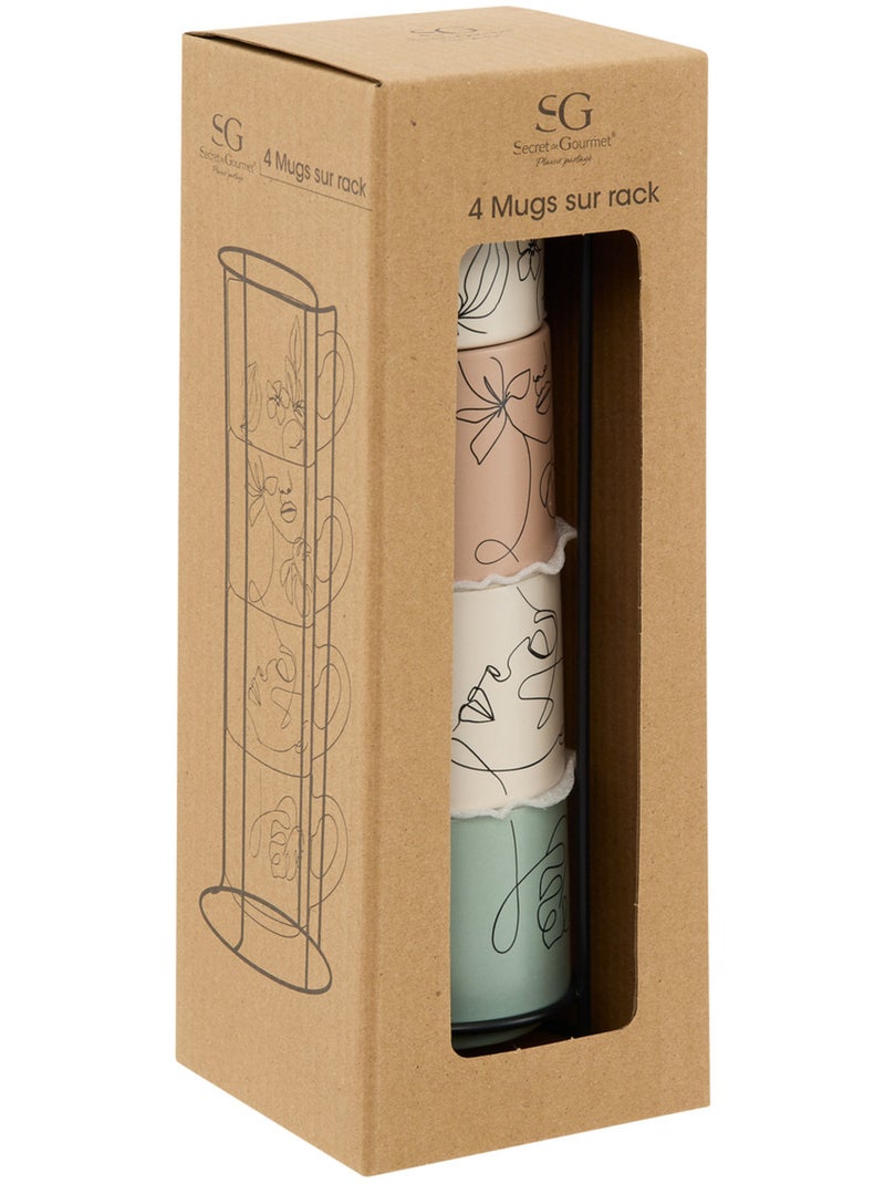 Rack 4 mugs VISAGE Transparent - Kiabi