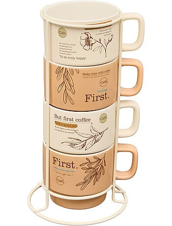 Rack de 4 mugs en porcelaine WELLNESS