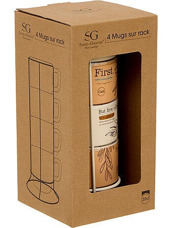 Rack de 4 mugs en porcelaine WELLNESS