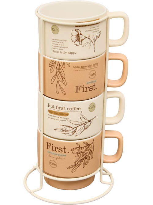 Rack de 4 mugs en porcelaine WELLNESS - Kiabi