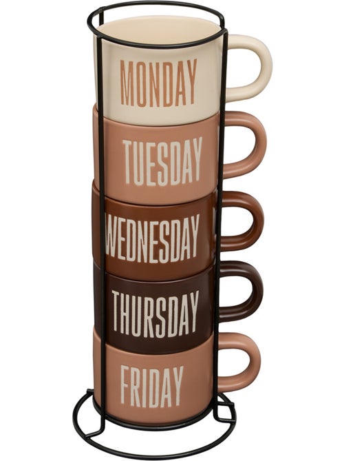 Rack de 5 mugs en grès BREAK TIME - Kiabi