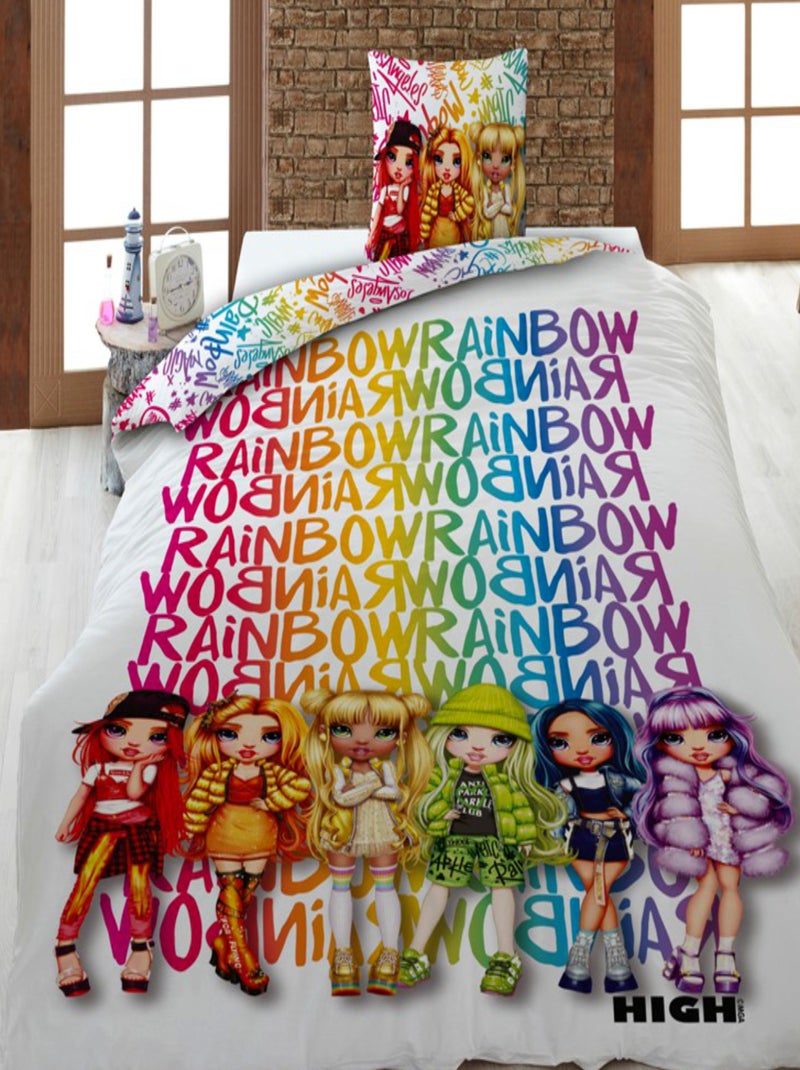 Rainbow High, Parure de Lit Enfant Imprimée Réversible Polycoton Blanc - Kiabi