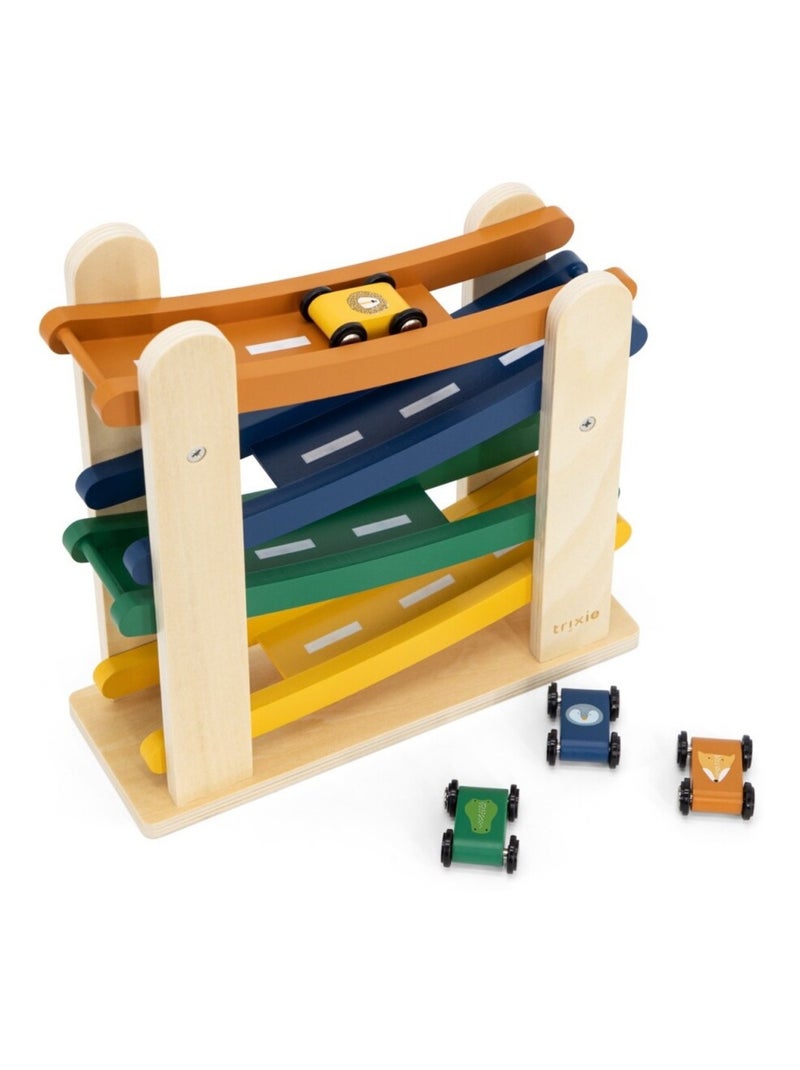 Rampe de course avec 4 voitures en bois contreplaqué Multicolore - Kiabi