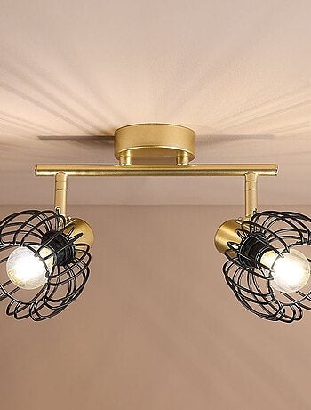 Rampe de spot orientable 2 abat-jour métal doré et noir