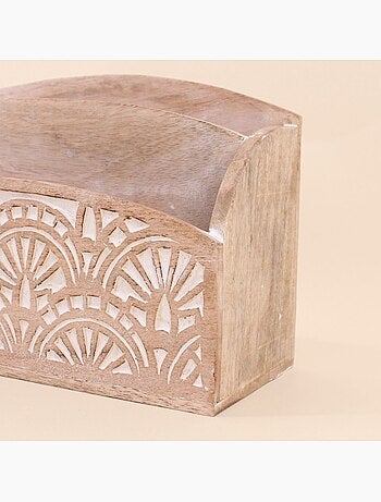 Rangement bureau en manguier gravé et cérusé 31x18cm