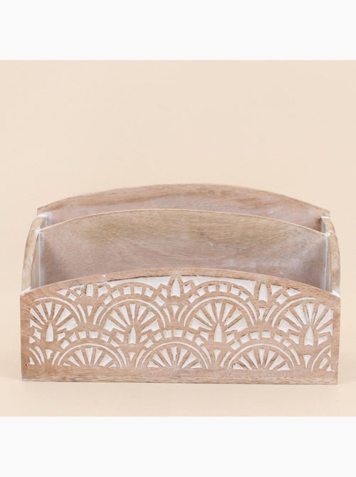 Rangement bureau en manguier gravé et cérusé 31x18cm - Kiabi