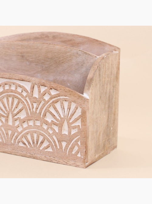 Rangement bureau en manguier gravé et cérusé 31x18cm - Kiabi