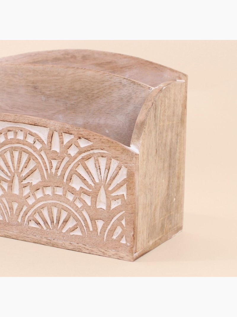 Rangement bureau en manguier gravé et cérusé 31x18cm Beige - Kiabi