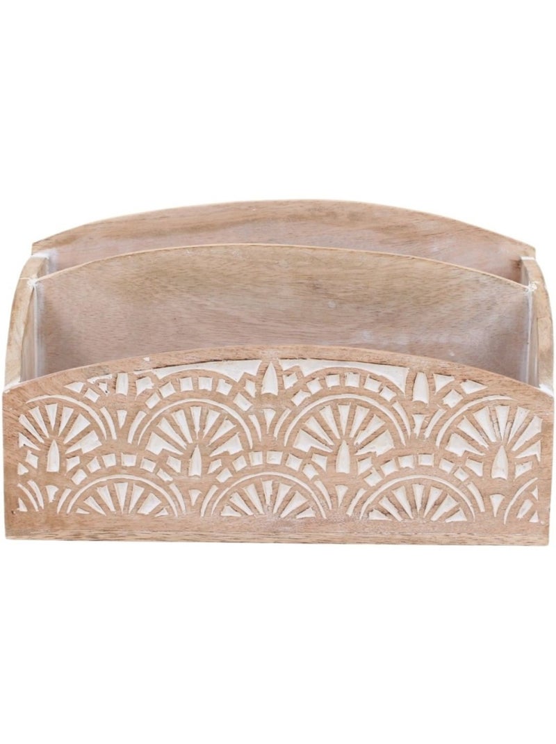 Rangement bureau en manguier gravé et cérusé 31x18cm Beige - Kiabi