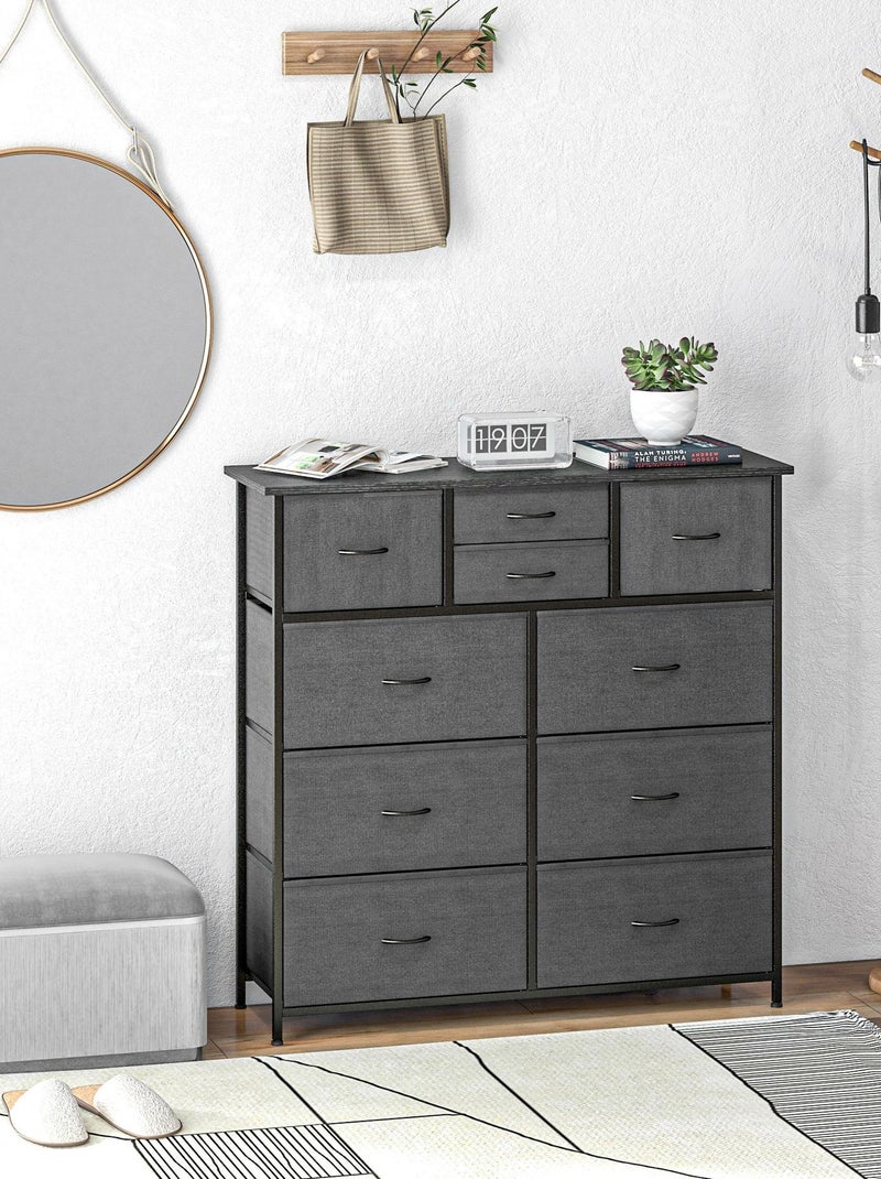 Rangement commode 10 tiroirs plateau acier MDF non tissé noir Noir - Kiabi