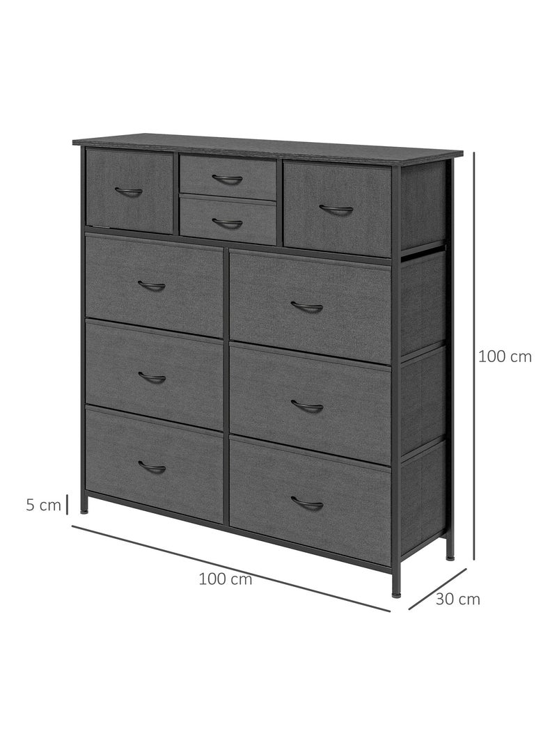 Rangement commode 10 tiroirs plateau acier MDF non tissé noir Noir - Kiabi