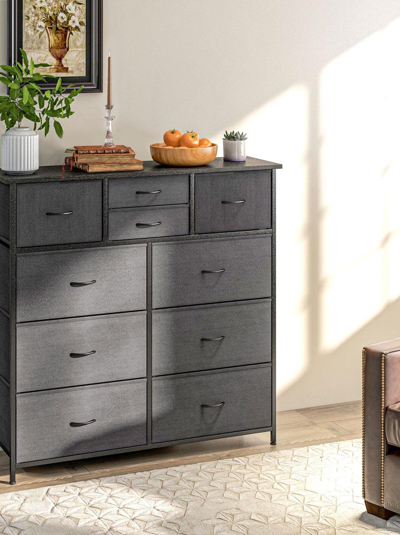 Rangement commode 10 tiroirs plateau acier MDF non tissé noir Noir - Kiabi