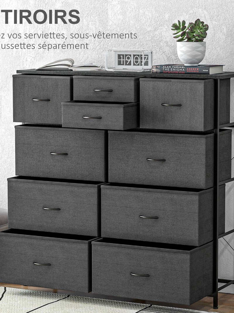 Rangement commode 10 tiroirs plateau acier MDF non tissé noir Noir - Kiabi
