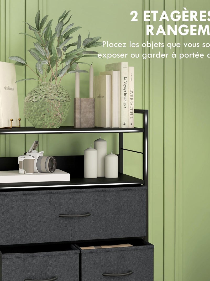 Rangement commode 5 tiroirs 2 étagères acier MDF non tissé noir Noir - Kiabi
