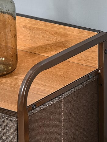 Rangement commode 7 tiroirs plateau aspect bois acier non tissé marron beige