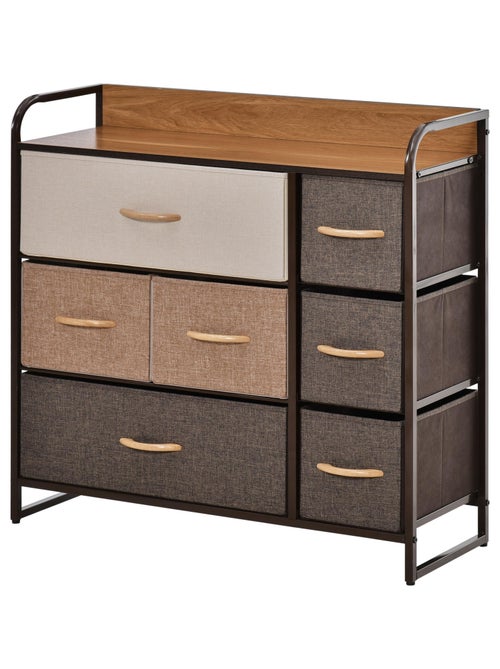 Rangement commode 7 tiroirs plateau aspect bois acier non tissé marron beige - Kiabi
