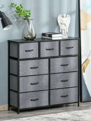 Commode 6 Tiroirs En Tissu Et Acier SONGMICS | Dimensions 30x76,7x73,7 Cm, Charge 40 Kg Dessus, 5 Kg/tiroir, Marron/noir