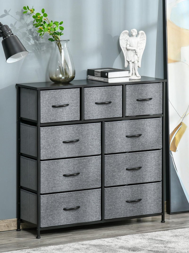 Rangement commode 9 tiroirs plateau acier MDF noir non tissé gris Gris - Kiabi