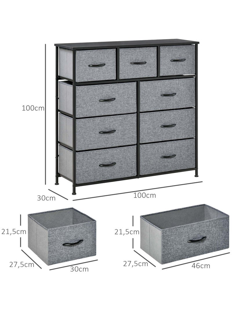 Rangement commode 9 tiroirs plateau acier MDF noir non tissé gris Gris - Kiabi