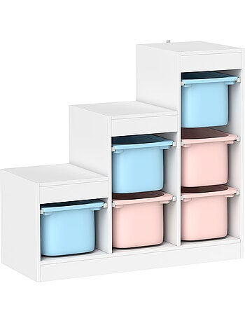 Rangement enfant - combinaison structure + bacs x 6 - blanc bleu rose