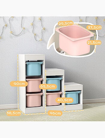 Rangement enfant - combinaison structure + bacs x 6 - blanc bleu rose