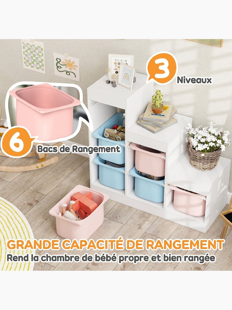 Rangement enfant - combinaison structure + bacs x 6 - blanc bleu rose Rose - Kiabi