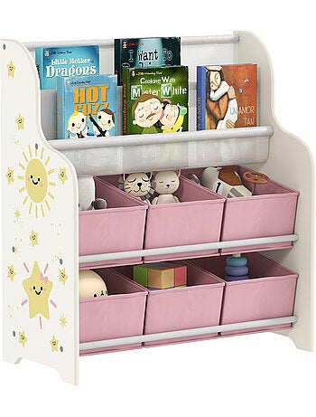 Rangement enfant 6 bacs présentoir 2 niv. Motif jungle lion