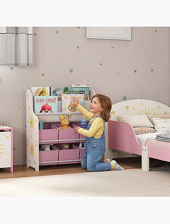 Rangement enfant 6 bacs présentoir 2 niv. Motif jungle lion