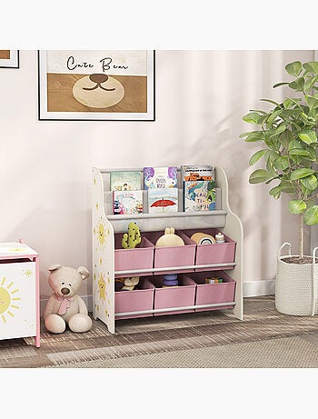Rangement enfant 6 bacs présentoir 2 niv. Motif jungle lion