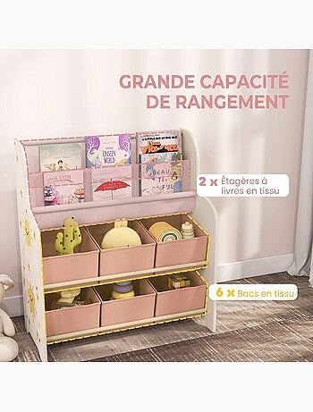 Rangement enfant 6 bacs présentoir 2 niv. Motif jungle lion