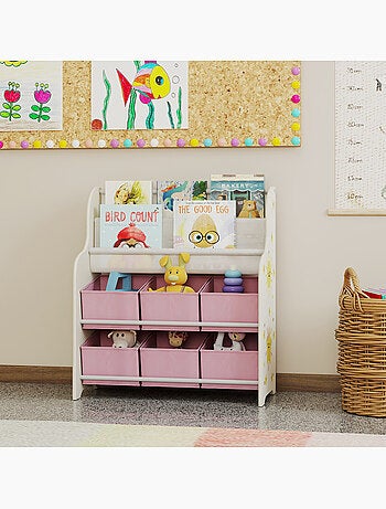 Rangement enfant 6 bacs présentoir 2 niv. Motif jungle lion