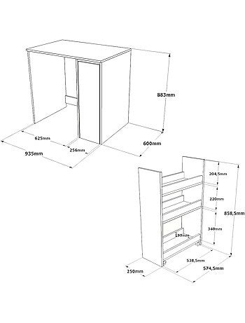 Rangement pour machine à laver avec plateau et placard latéral - Blanc
