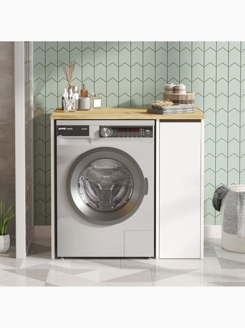 Rangement pour machine à laver avec plateau et placard latéral - Blanc - Kiabi