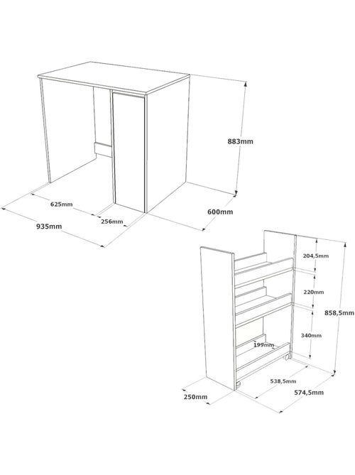 Rangement pour machine à laver avec plateau et placard latéral - Blanc - Kiabi