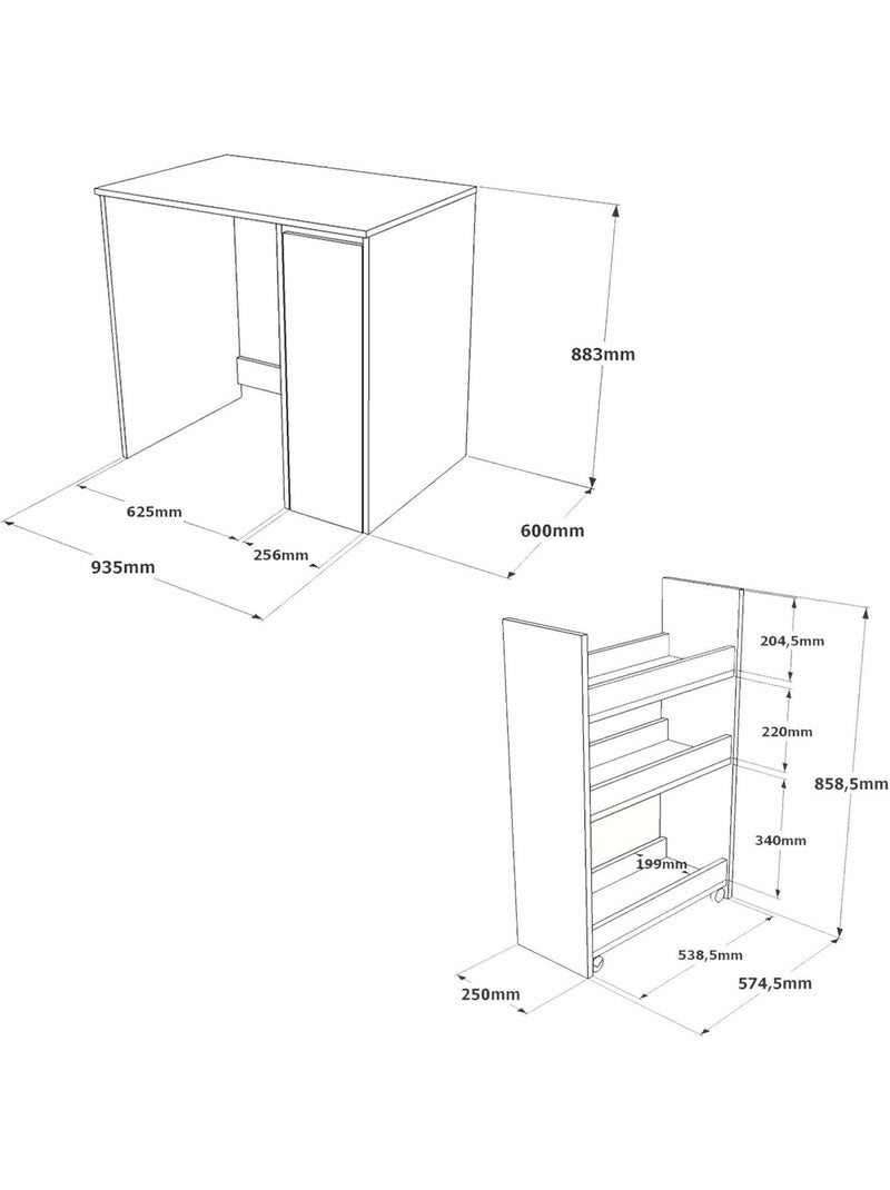 Rangement pour machine à laver avec plateau et placard latéral - Blanc Blanc - Kiabi