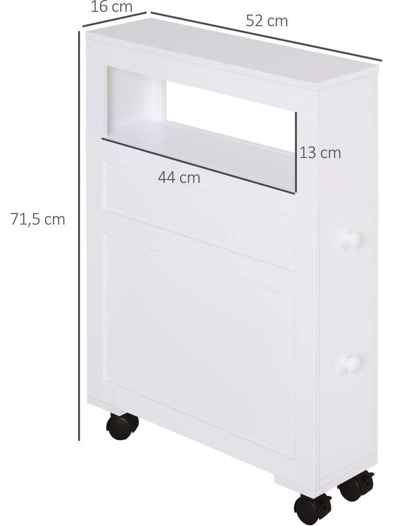 Rangement wc salle de bain mobile sur roulettes - 2 tiroirs, niche - mdf blanc Blanc Blanc - Kiabi