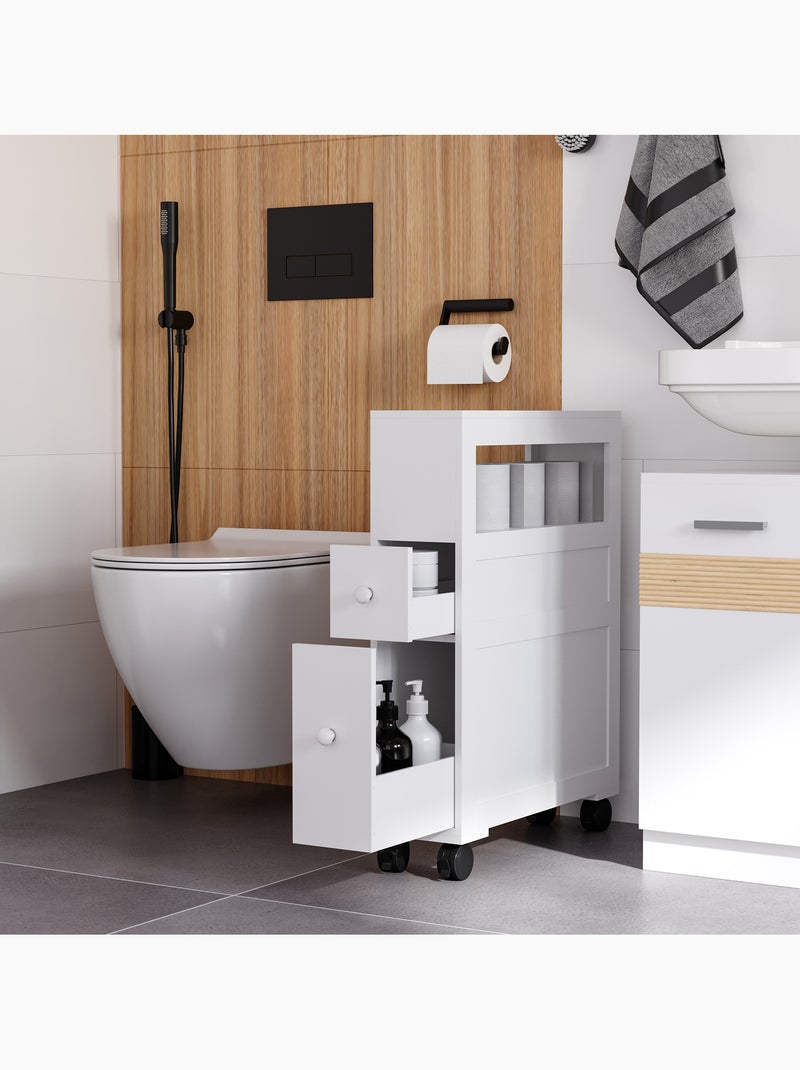 Rangement wc salle de bain mobile sur roulettes - 2 tiroirs, niche - mdf blanc Blanc Blanc - Kiabi