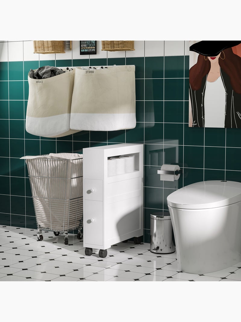 Rangement wc salle de bain mobile sur roulettes - 2 tiroirs, niche - mdf blanc Blanc Blanc - Kiabi