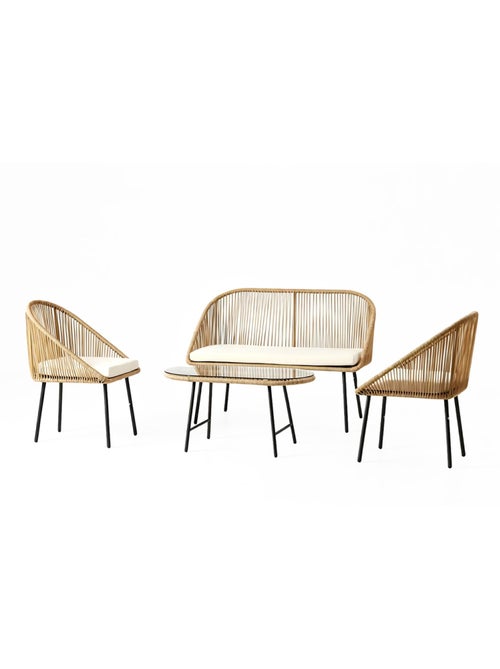 RAVELLO Salon de jardin 4 places avec table basse effet rotin naturel - Kiabi