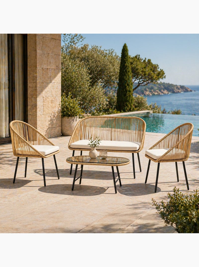 RAVELLO Salon de jardin 4 places avec table basse effet rotin naturel Noir - Kiabi
