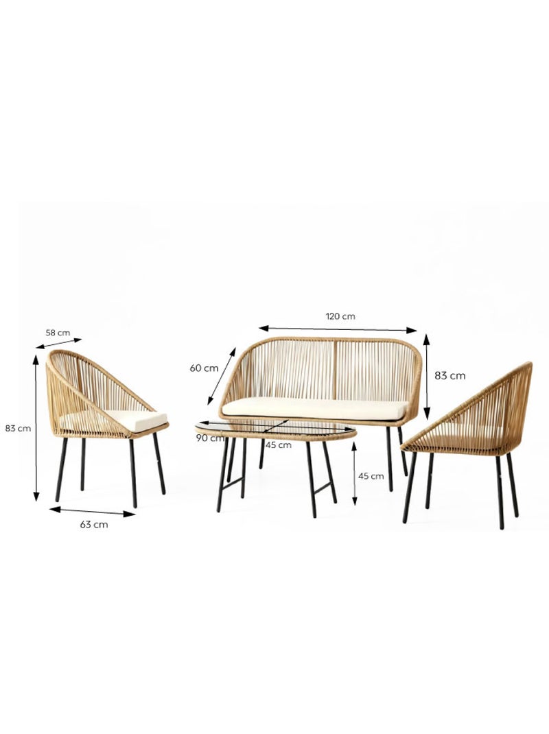 RAVELLO Salon de jardin 4 places avec table basse effet rotin naturel Noir - Kiabi