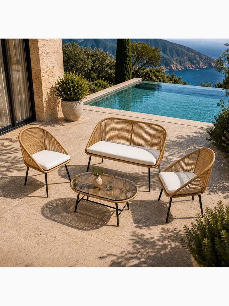 RAVELLO Salon de jardin 4 places avec table basse effet rotin naturel Noir - Kiabi