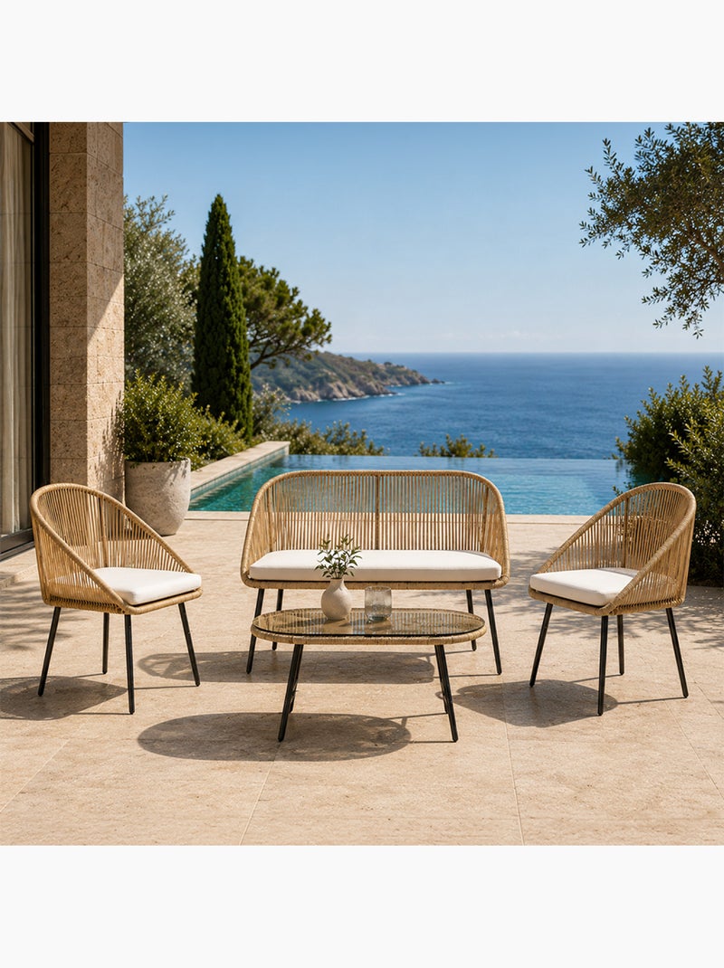 RAVELLO Salon de jardin 4 places avec table basse effet rotin naturel Noir - Kiabi