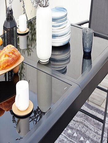 RAVENNE - salon de jardin extensible 10 places en aluminium gris