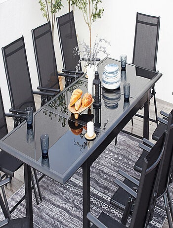 RAVENNE - Salon de jardin extensible 6 places en aluminium gris