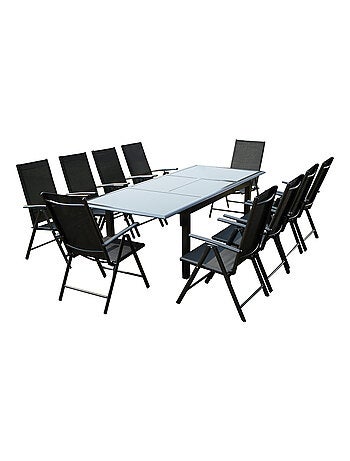 RAVENNE Table de jardin et 10 chaises en aluminium gris