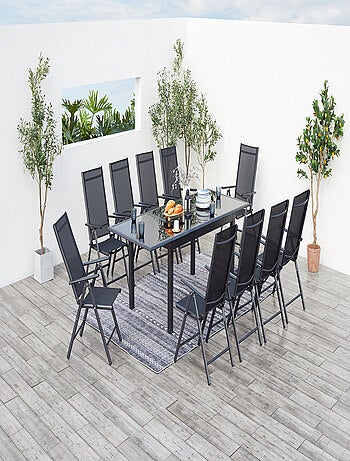 RAVENNE Table de jardin et 10 chaises en aluminium gris